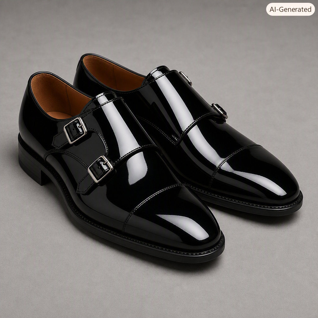 Patent leather monk strap shoes